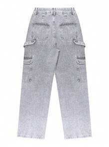 Women's Loose Straight Leg High Waist Jeans, Non-Stretch, Vintage Streetwear Style, Spring/Summer 2026, New Year & Valentine's Day Collection - Light Grey - View 10