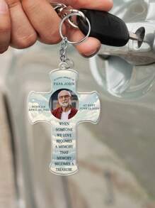 1 pieza Llavero de cruz de acrílico personalizado con foto, personaliza con nombre, fecha y texto, llavero conmemorativo único con tu foto favorita, hecho de material de acrílico de alta calidad
