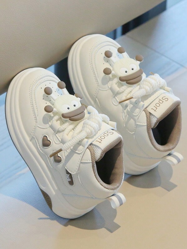 1 Pair Kids Cartoon Letter & Heart PU Hook And Loop Cross Strap Anti-Slip Round Toe Thick Sole Flat Soft Bottom Cute Sneakers, Mid-Top, Versatile Casual Canvas Shoes, Suitable For All Seasons