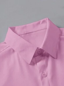 Men's Solid Color Plain Button Casual Commuting Minimalist Print Short Sleeve Dress Shirt - Pink - View 5