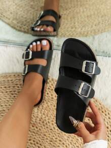 女士舒适复古露趾拖鞋 - 透气、防滑、PVC 鞋底、带扣带、舒适步行鞋 - 适合室内和室外使用