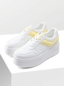 Women's Platform High Heel Fashion Sneakers – Lightweight, Stylish, And Classic Lace-Up Casual Walking Shoes - 黃色 - 查看 5