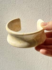 1 件米色扎染厚六角形树脂手镯，时尚复古优雅女士珠宝配饰，适合派对、秋冬