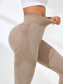 1pc Women's Seamless High Waist Shaping Slimming Black Solid Leggings, Warm Breathable Stretchy Fabric, Suitable For Fitness Outdoor Sports, Essential Christmas Apparel - Brown - View 6