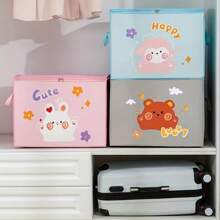 1 件可爱卡通熊设计收纳盒 - 无纺布，适合存放衣服、珠宝