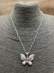 1 Set Vintage Western/Country Style Beaded CCB/Chain/Butterfly Pendant Necklace & Butterfly Drop Earrings, Suitable For Women/Girls To Accessorize Casual Outfits, Parties, Jewelry Gift For Family/Friends/Yourself