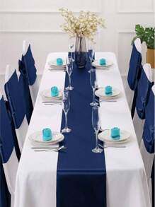 2pcs/5pcs/10pcs Navy Blue Satin Wedding Decoration Table Runners For Hotel Event Birthday Banquet Silk Ribbon Table Flags Party Table Runners - Navy Blue - View 11