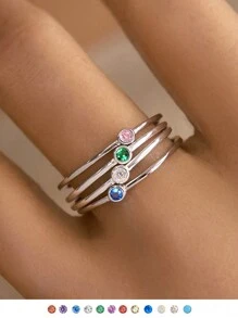 1 pezzo Anello decorativo minimalista impilabile in argento sterling 925 con 12 pietre preziose dei segni zodiacali (3mm), design sottile e delicato adatto a donne e ragazze - maneggiare con cura, inclusa confezione regalo - Argento - Visualizzare 7