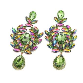 1对夸张大耳环，圣诞节和新年礼物，奢华耳环，大号水滴耳环，女士超大宝石耳环，超大号夸张珠宝，玻璃水钻配饰，时装秀批发