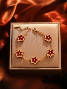 Bracelet floral en émail double face, motif vacances d'été, couleurs rouge, rose, bordeaux, noir et blanc, cadeau minimaliste et à la mode pour la Saint-Valentin, sans coffret cadeau.