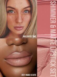 MISSLYN 2PCS Cream Crush Lipstick & Mattastic Nude Lip Glaze Set, Highly Pigmented, Smooth Texture, Long-Lasting Lip Makeup Set, Matte & Satin Finish, Daily Wear, Party, Y2K & Gift - #95+##221 - View 2