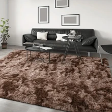 1 件蓬松扎染棕色毛绒地毯，柔软毛绒矩形防滑地毯，适用于客厅、卧室、浴室、游戏室、可洗四季装饰地垫、家居装饰