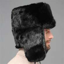 Men Earflap Trapper Hat Winter Fluffy Russian Ushanka Cap With Faux Rabbit Fur Earflap Hats Windproof For Hunting Skiing Caps - Black - View 4