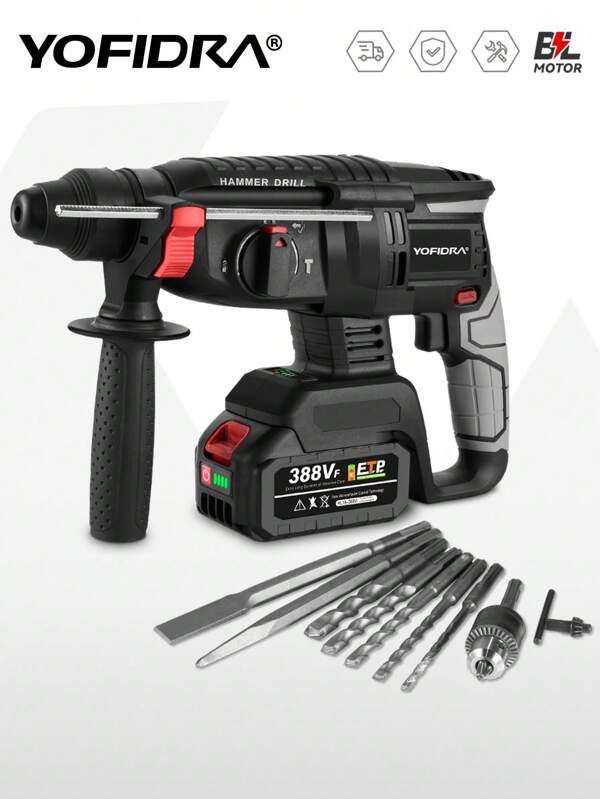 Yofidra 1680W 26MM Bürstenloser elektrischer Bohrhammer SDS-Schlagbohrhammer Elektrowerkzeug-Set