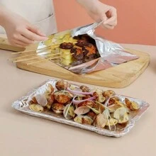 1pc Bao bì thực phẩm đa chức năng & Giấy bạc nướng, Giấy bạc nướng BBQ dày, Giấy bạc chiên không dầu, Giấy bạc lò nướng, Dụng cụ nướng - Bạc - Xem 1