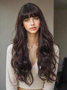 26 Inch Brown Long Curly Wigs For Women Natural Synthetic Heat Resistant Hair Wig Daily Party Cosplay Wigs - Black - View 3
