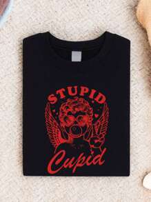 Stupid Cupid Shirt, Funny Valentine Saying Tee, Single Valentine Gift Shirt, Anti Valentine Day Vibes T-Shirt, Self Love Tee FZ-110 - Black - View 1