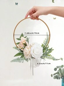 1件婚礼金色花环花束，新娘婚前派对，仪式周年纪念花环婚礼装饰花环玫瑰花和丝带，适用于婚礼、婴儿房墙面装饰、情人节配饰、夏季、海滩 - 彩色 - 查看 2