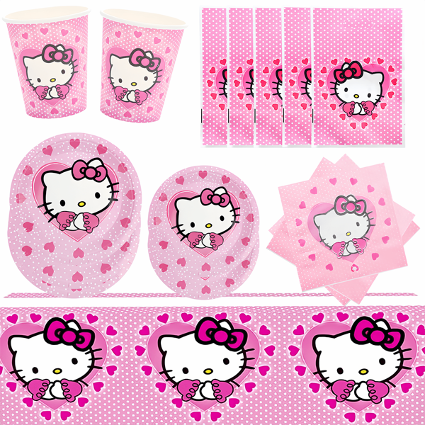 Sanrio Sanrio-Themen Geburtstags-Party Dekoration Set mit Tischdecke, Papierbecher, Papierservietten, Teller, Geschenktüten, Cartoon Anime Figuren, Festival Party Einweg-Geschirr und Zubehör