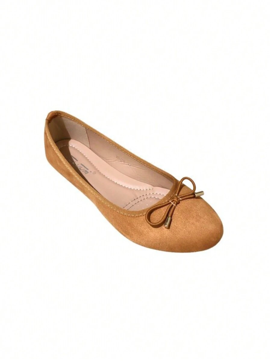 Casual Versatile Minimalist Ballet Flats With Bow Decor - Camel - View 1