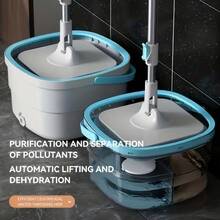 Juego de fregonas y cubos - Separa el agua sucia y limpia, diseño de 2 cámaras, limpieza de pisos del hogar sin usar las manos, incluye 5 paños de microfibra reutilizables - Para todos los propietarios de viviendas - Ideal para la limpieza diaria - Excelente regalo para el día de la inauguración de la casa - Albaricoque - Ver 2
