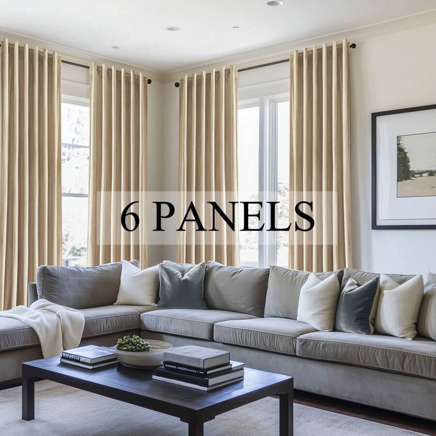 Topfinel 6 Panels Velvet Curtains Blackout Rod Pocket Back Tab Curtains For Living Room Bedroom Thermal Insulated Soundproof Window Drapes Room Darkening Privacy Home Decor Machine Washable - Màu be - Xem 1