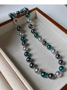 1pc 10mm Luxury Ombre Multi-Color Pearl Necklace, Suitable For Daily Wear, Banquet & Gift - Multicolor - View 5