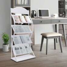 kangten 4-Tier Newspaper Display Rack Reception Pamphlet Storage Rack Magazine Organizer Literature Advertising Brochure Holder - White - View 2