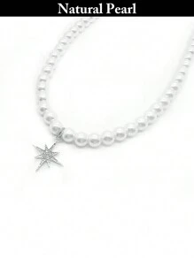 1pc Fashionable Faux Pearl Necklace With Star Pendant, Daily/Holiday Gift, Valentine's Day - Beige - View 7
