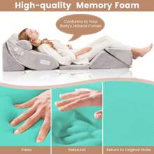 6PCS Bed Wedge Pillow Post Surgery Memory Foam Fill Pillow Set - Light Grey - View 3