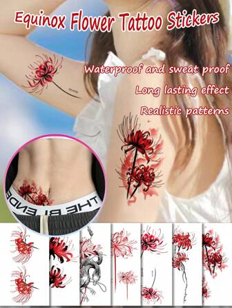 1 pieza Tatuaje temporal desechable de flor equinoccial, resistente al agua y al sudor, de efecto duradero y realista, adecuado para manos, clavículas, muslos y otras partes