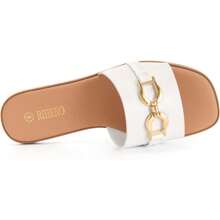 Rihero Stylish Women's Flat Sandals Summer Comfortable Square Open Toe Slip On Leather Slide Sandals - White - View 3