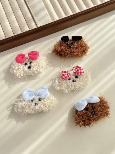 1 件装毛绒泰迪狗可爱刘海发夹，发饰，爪夹，发夹，发卡，发爪，发饰，头部饰品，女士发饰