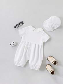 男婴三件套洗礼服 - 白色连体衣 + 背心 + 帽子 - 白色 - 查看 2