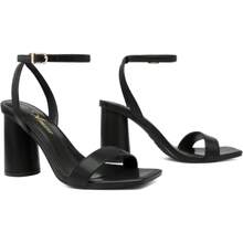 Athlefit Fashionable Women's Strappy Chunky Block Heels Chic Square Open Toe Heeled Sandals Dress Wedding Party Shoes - 黑色 - 查看 5