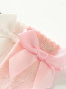 6 Pairs Girls & Toddler Girls' Bow Accent Solid Color Over-The-Knee Cotton Socks, School Style