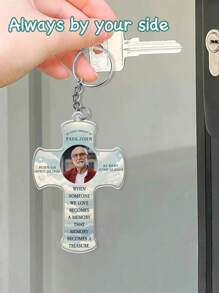 1 pieza Llavero de cruz de acrílico personalizado con foto, personaliza con nombre, fecha y texto, llavero conmemorativo único con tu foto favorita, hecho de material de acrílico de alta calidad