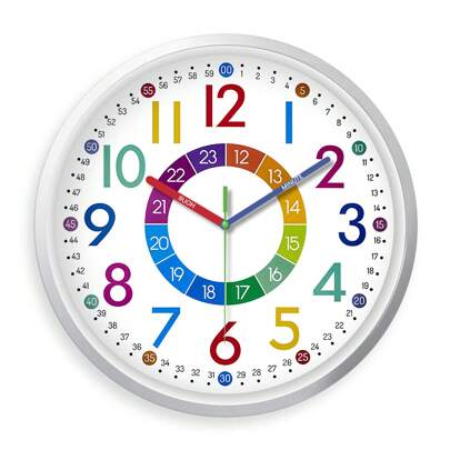 Reloj analógico creativo y colorido con diseño de letras y números para niños, reloj de pared silencioso para enseñar, fácil de pensar y aprender, con zonas de color, adecuado para la decoración de la sala de estar, dormitorio, guardería, parque infantil, escuela y otros espacios exteriores, regalo para niños de 8/10/12 pulgadas (pilas no incluidas), decoración del hogar, regalo de decoración de habitación, reloj conmemorativo de cumpleaños y graduación, decoración de dormitorio, decoración de dormitorio, decoración de vuelta al colegio