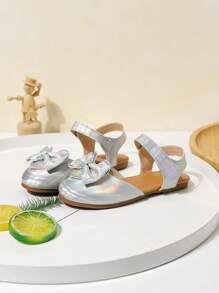 Cute Girls' Flat Bow Shoes, Spring/Summer - Silver - View 3
