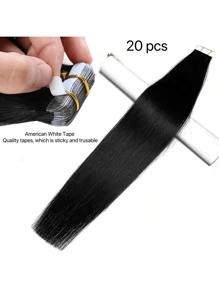 Extensiones de cabello con cinta adhesiva recta, sin costuras, de piel, con cinta adhesiva, invisible, cabello humano real, color natural - Natural Black - Ver 6