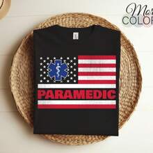 4th Of July Paramedic T-Shirt, EMS EMT USA An Flag, Medical Emergency Job Worker Christmas Present Independence Day, Dad Mom Gift Idea - Black - View 1