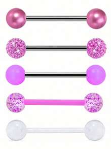 5pcs Y2K Candy Color Tongue Ring Stud Barbell Soft Ceramic Ball Stud Piercing Jewelry, Suitable For Men & Women Wear Anytime - 5 Tongue Rings - View 21