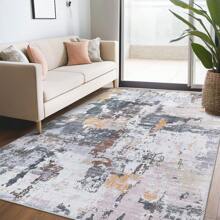 Washable Living Room Rug Modern Abstract Rug Non Slip Rug Foldable Indoor Rug Low Pile Stain Resistant Carpet For Dining Room Laundry Room Bedroom