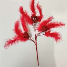 Ramitas de imitación de amor para el Día de San Valentín, ramitas de cuentas con cara de plumas rosas individuales, arreglo de escena del Día de San Valentín, rama de flores - Rojo - Ver 4