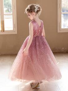 Gaun Mewah Berpayet Mengembang untuk Anak Perempuan Remaja, Warna Pink, Gaun Pesta Ulang Tahun / Gaun Formal Pernikahan - Berwarna merah muda - View 9