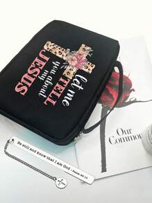 Bolsa para Biblia con letras doradas impresas, funda para Biblia, soporte para Biblia, bolsa de almacenamiento portátil, bolsa para Biblia de tamaño estándar con cremallera y bolsillo, utilizada para el aprendizaje de la Biblia, caja de Biblia con letras, bolsa portátil para Biblia, muy adecuada para el aprendizaje de la Biblia de adultos, mujeres y hombres