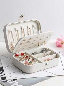1 pieza Caja de almacenamiento de joyas de cuero PU, caja de almacenamiento de joyas con estilo de botón, caja de colección de joyas, caja de almacenamiento de anillos