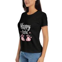 Happy Easter Shirts For Women Easter Bunny T-Shirt Rabbit Graphic Tees Easter Egg Holiday Shirt Tops - Black - View 5