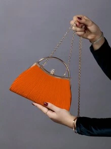 Glitter Bling,Shiny Glamorous,Elegant,Exquisite 1pc Rhinestone Decorated Fashion Metallic Evening Clutch Bag, Suitable For Women's Parties, Weddings, Banquets Dinner Bag,Evening Bag For Party Girl,Woman,For Female Perfect For Party,Wedding,Prom,Dinner/Banquet,For Best Gift For Women - Orange - View 6