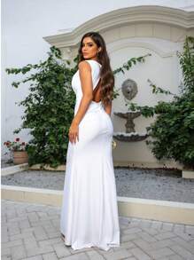 Long Mermaid Party Dress With Sheath Neckline For Bridesmaid Prom Graduation Elegant Event - 白色 - 查看 3